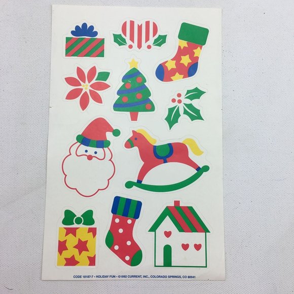 Vintage Holiday Fun Christmas Stickers Craft Tree Santa Rocking Horse Stocking - Picture 1 of 2